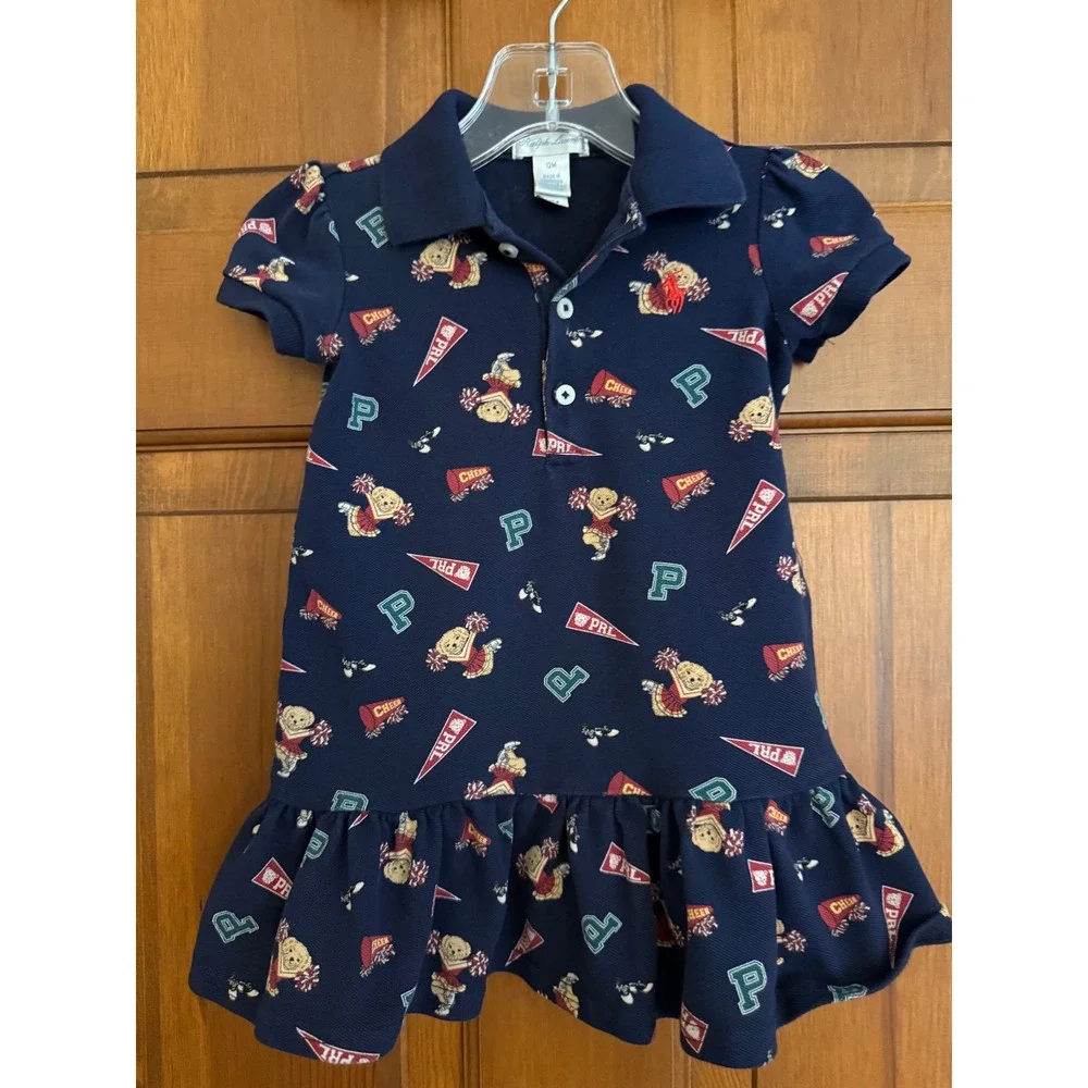 Ralph Lauren Polo Bear Cheerleader Dress Toddler Girls 12 Months Navy Mini